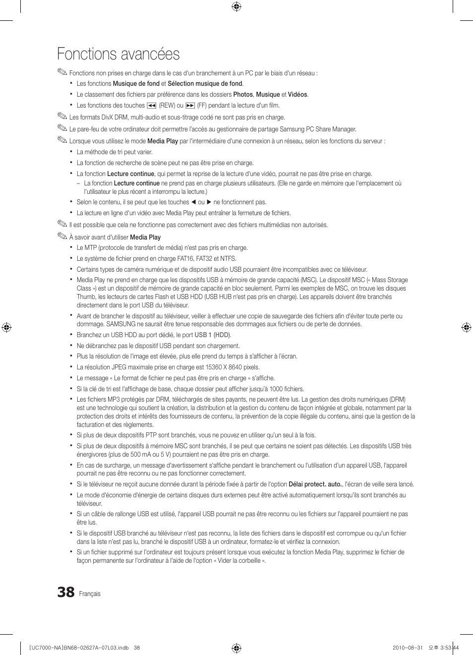 Fonctions avancées | Samsung UN46C7000WFXZA User Manual | Page 170 / 200