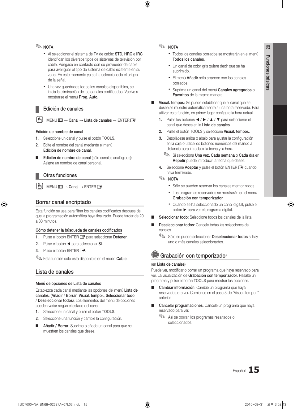 Borrar canal encriptado, Lista de canales, Grabación con temporizador | Samsung UN46C7000WFXZA User Manual | Page 81 / 200