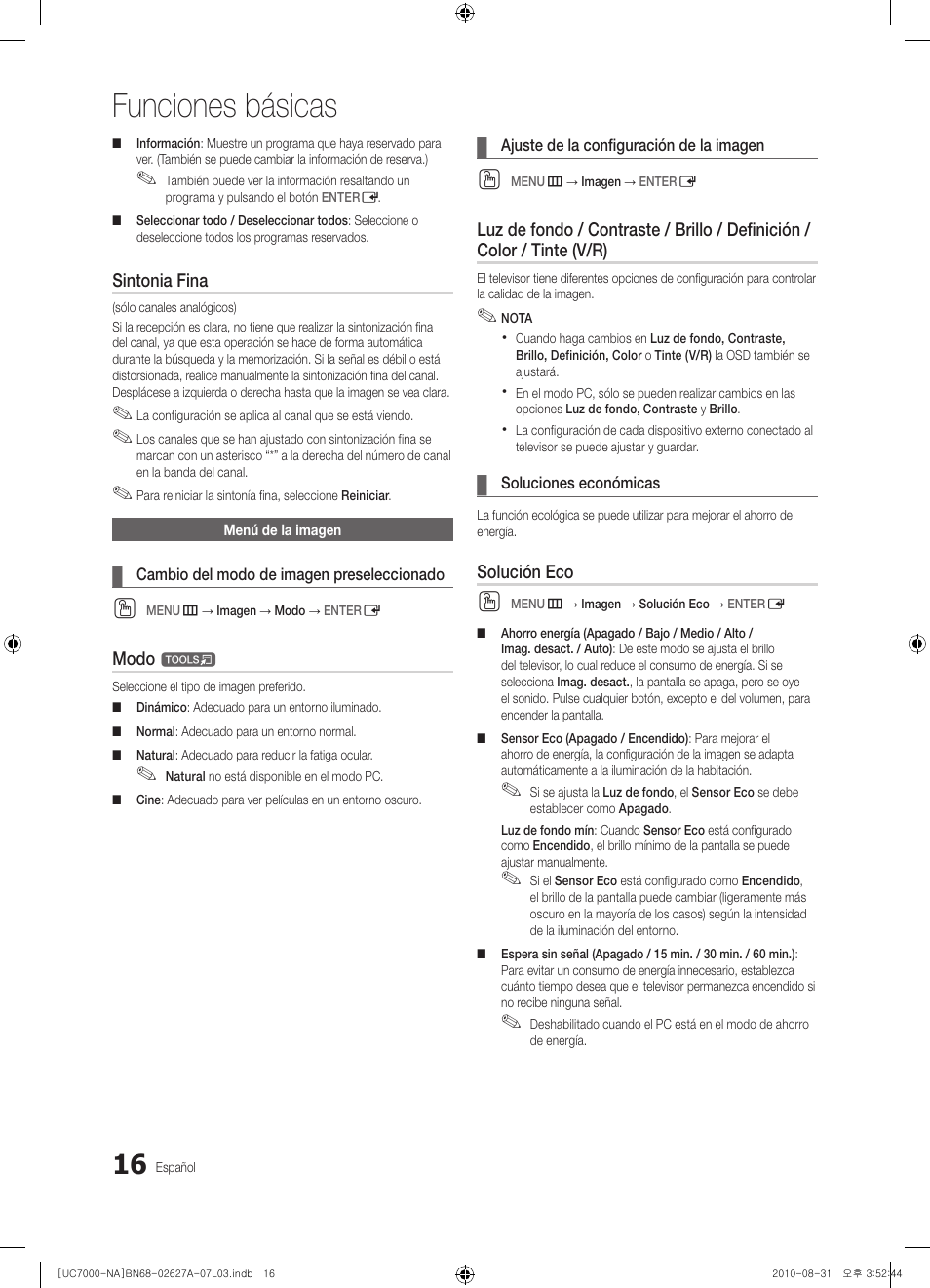 Funciones básicas | Samsung UN46C7000WFXZA User Manual | Page 82 / 200