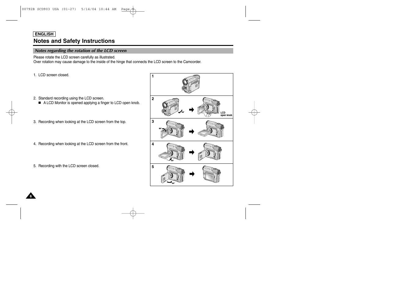 Notes and safety instructions | Samsung SC-D903-XAC User Manual | Page 10 / 114