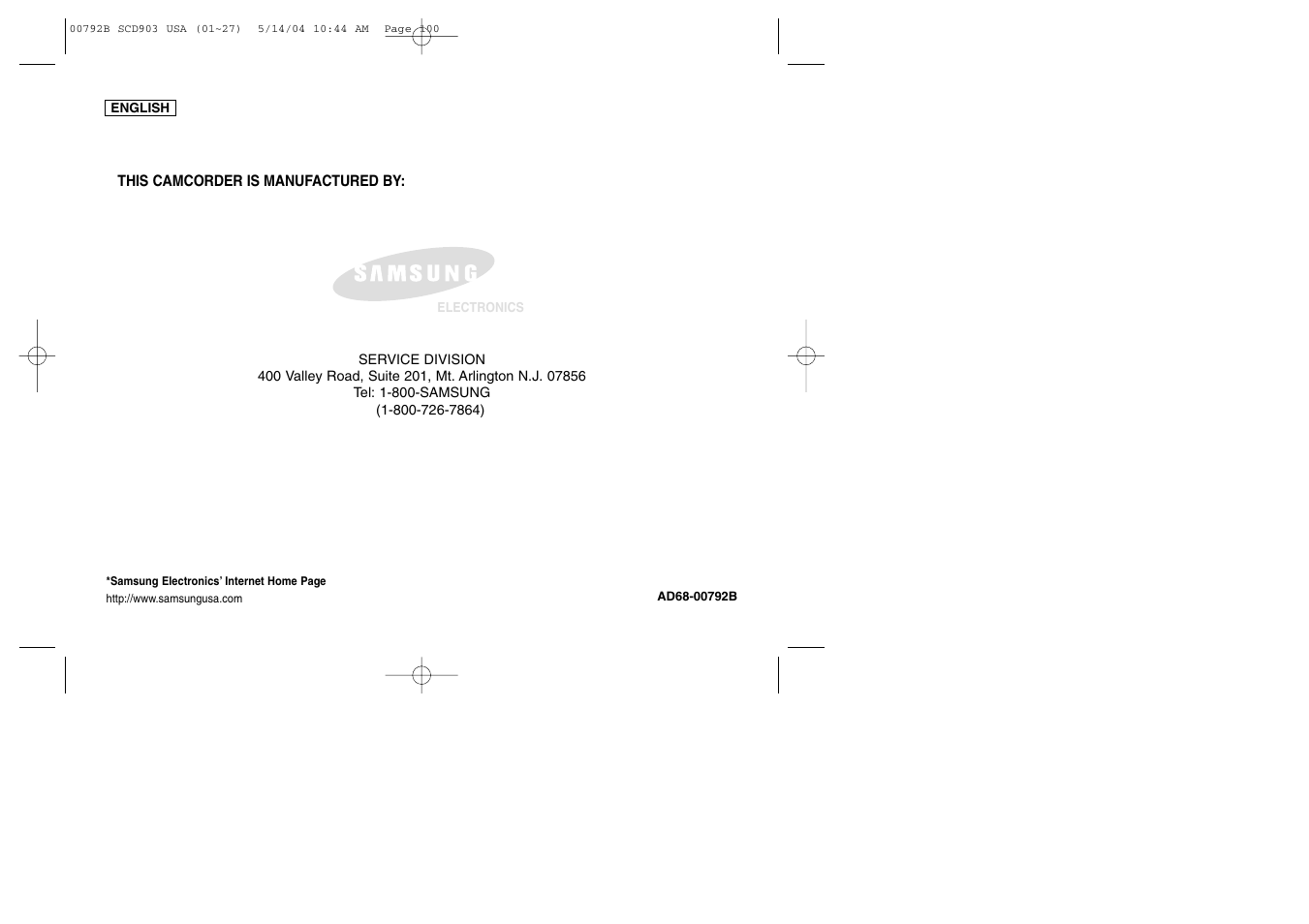 Samsung SC-D903-XAC User Manual | Page 114 / 114