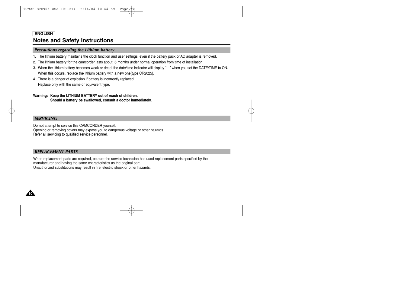 Samsung SC-D903-XAC User Manual | Page 14 / 114