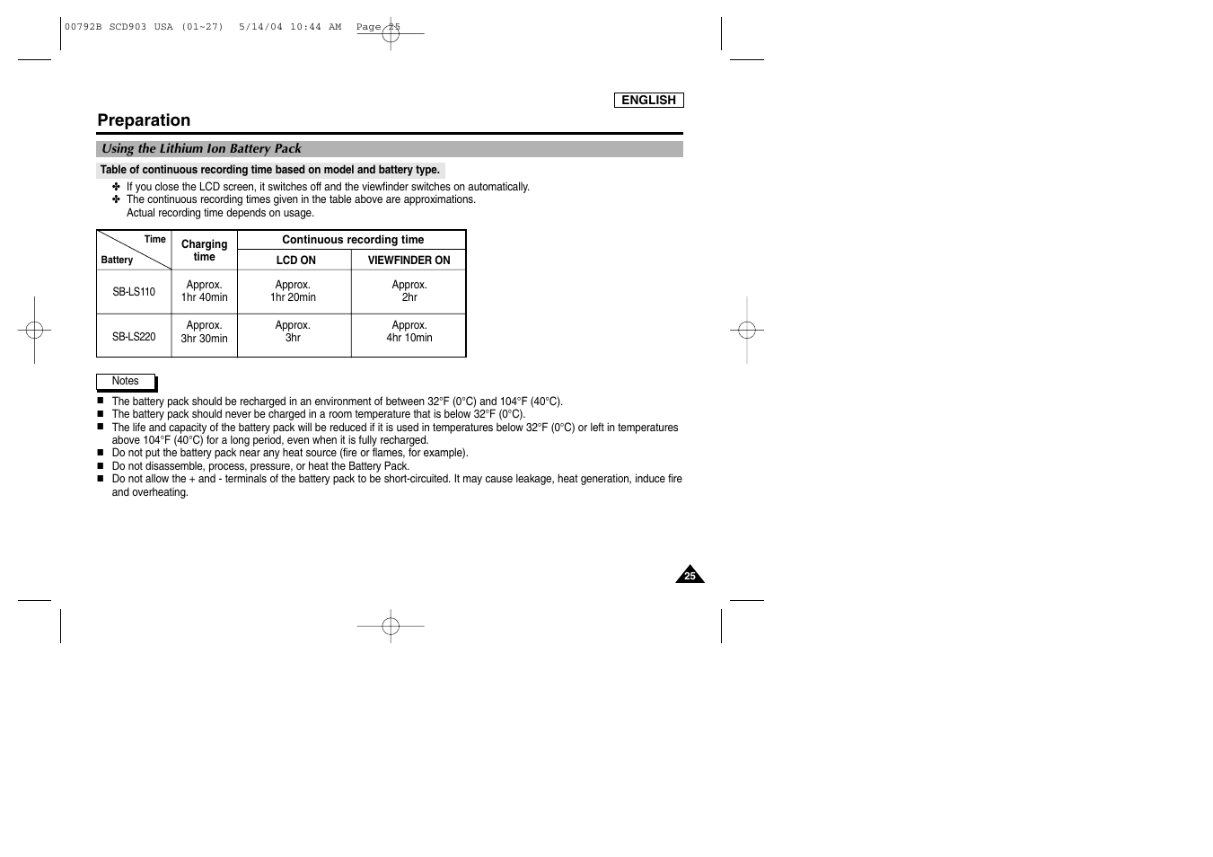 Preparation | Samsung SC-D903-XAC User Manual | Page 29 / 114