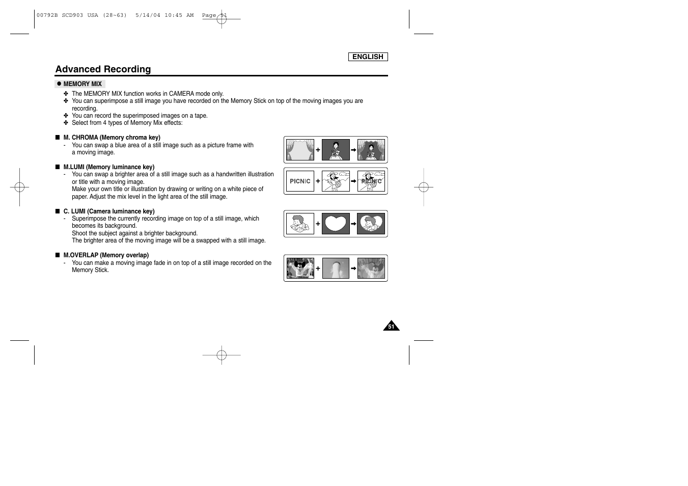 Memory mix, Advanced recording | Samsung SC-D903-XAC User Manual | Page 55 / 114