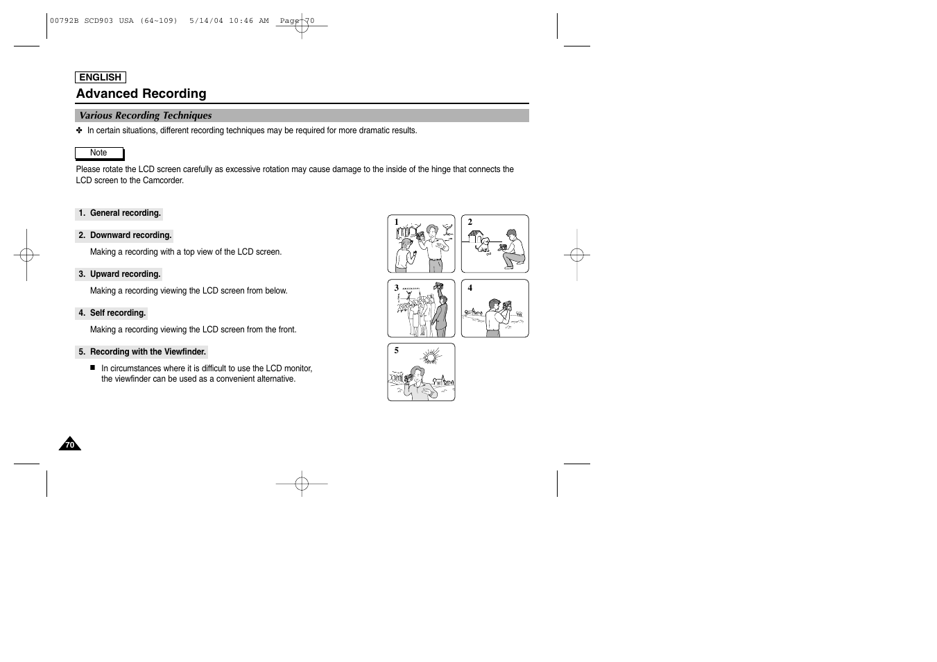 Various recording techniques, Advanced recording | Samsung SC-D903-XAC User Manual | Page 74 / 114