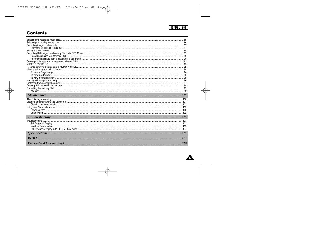 Samsung SC-D903-XAC User Manual | Page 9 / 114