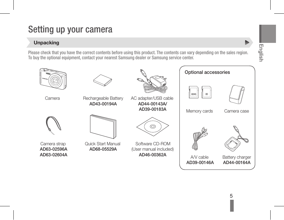 Setting up your camera | Samsung EC-PL200ZBPSUS User Manual | Page 5 / 22