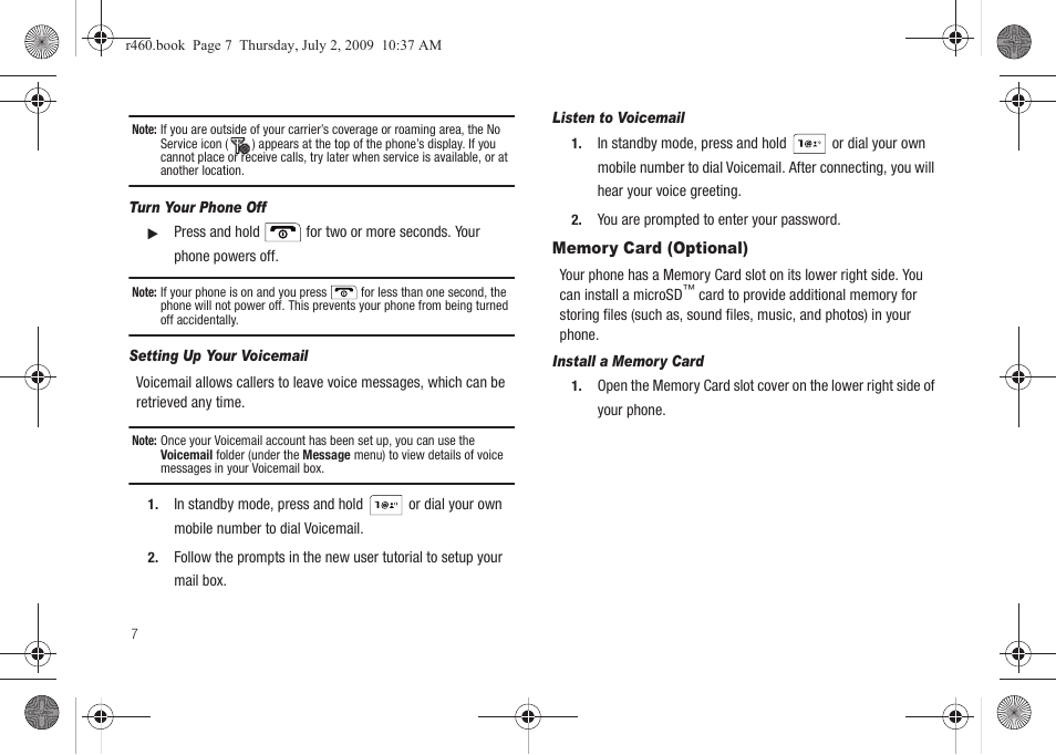 Memory card (optional) | Samsung SCH-R460NBAXAR User Manual | Page 10 / 148