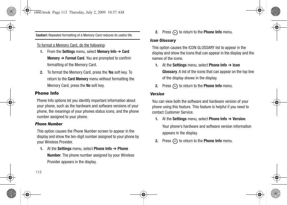 Phone info | Samsung SCH-R460NBAXAR User Manual | Page 116 / 148