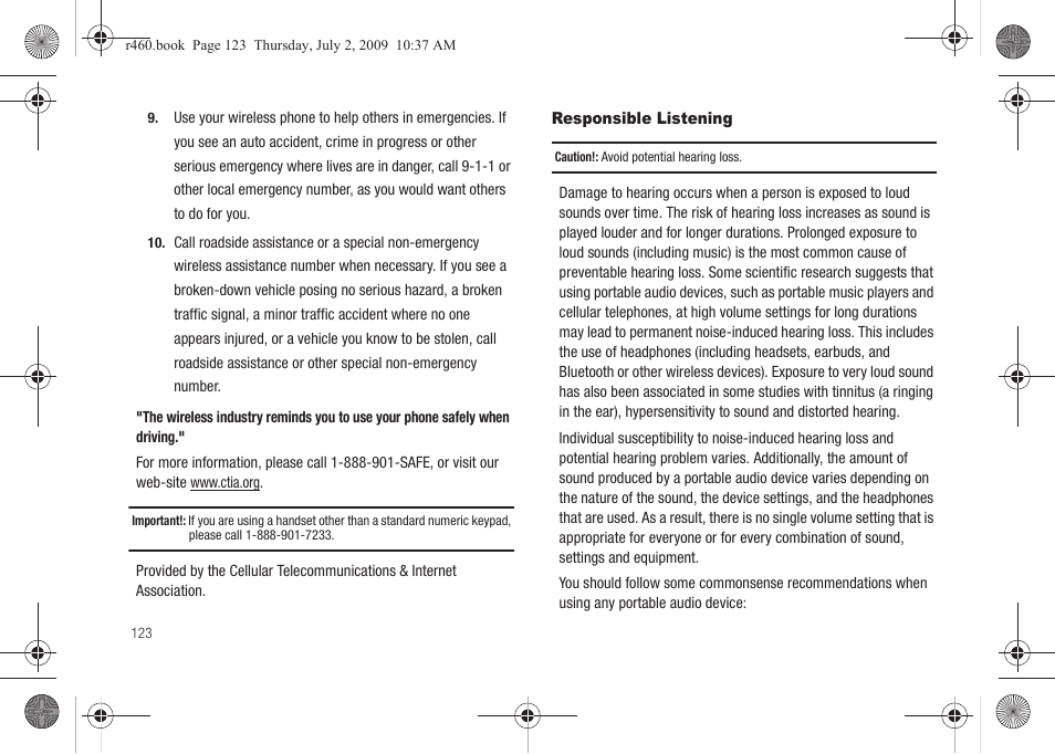 Responsible listening | Samsung SCH-R460NBAXAR User Manual | Page 126 / 148