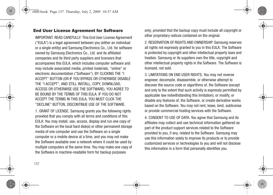 End user license agreement for software | Samsung SCH-R460NBAXAR User Manual | Page 140 / 148