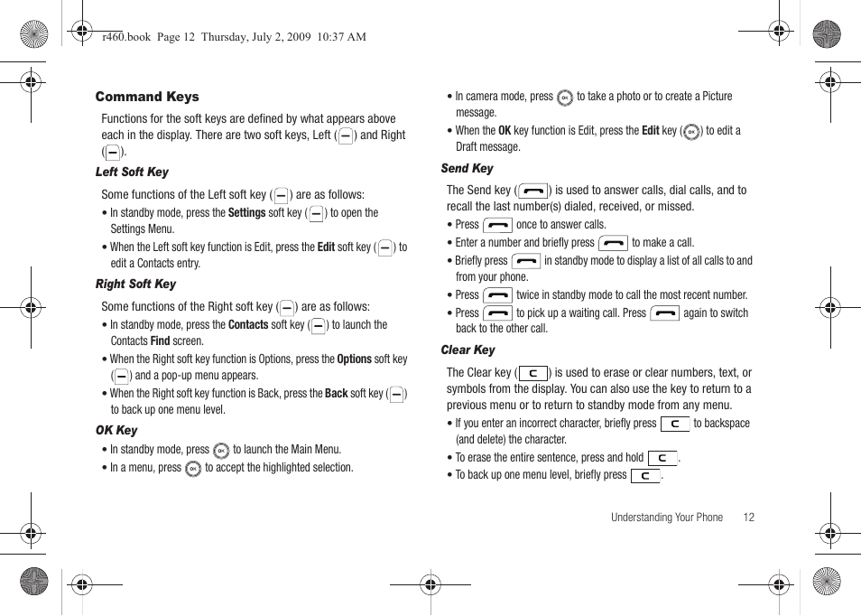Command keys | Samsung SCH-R460NBAXAR User Manual | Page 15 / 148