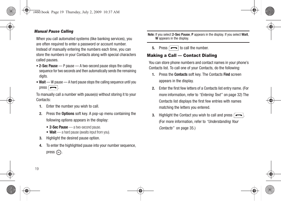 Making a call — contact dialing | Samsung SCH-R460NBAXAR User Manual | Page 22 / 148