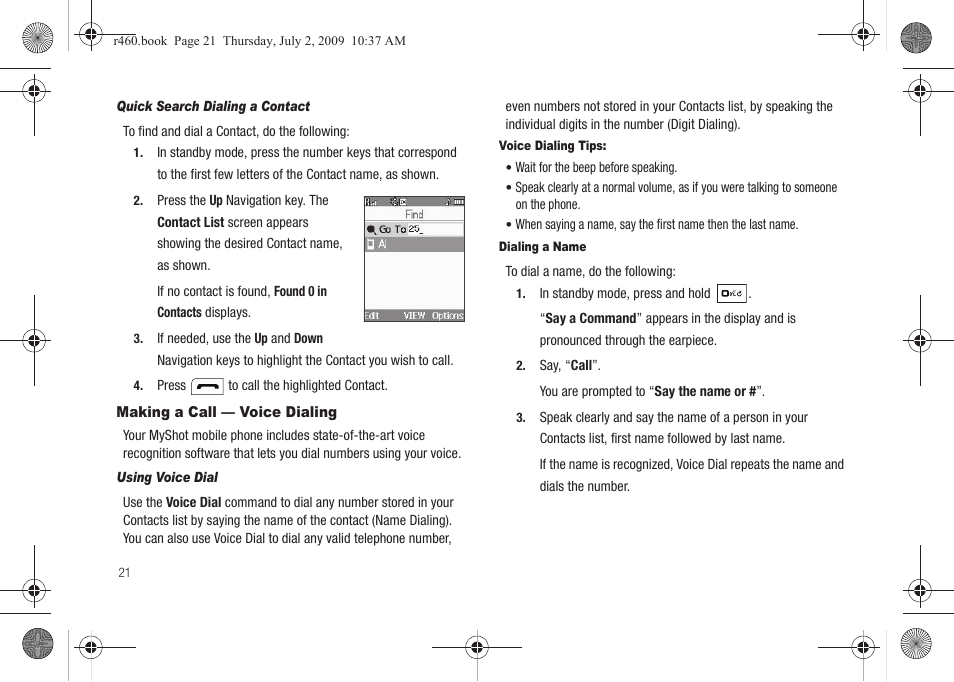 Making a call — voice dialing | Samsung SCH-R460NBAXAR User Manual | Page 24 / 148