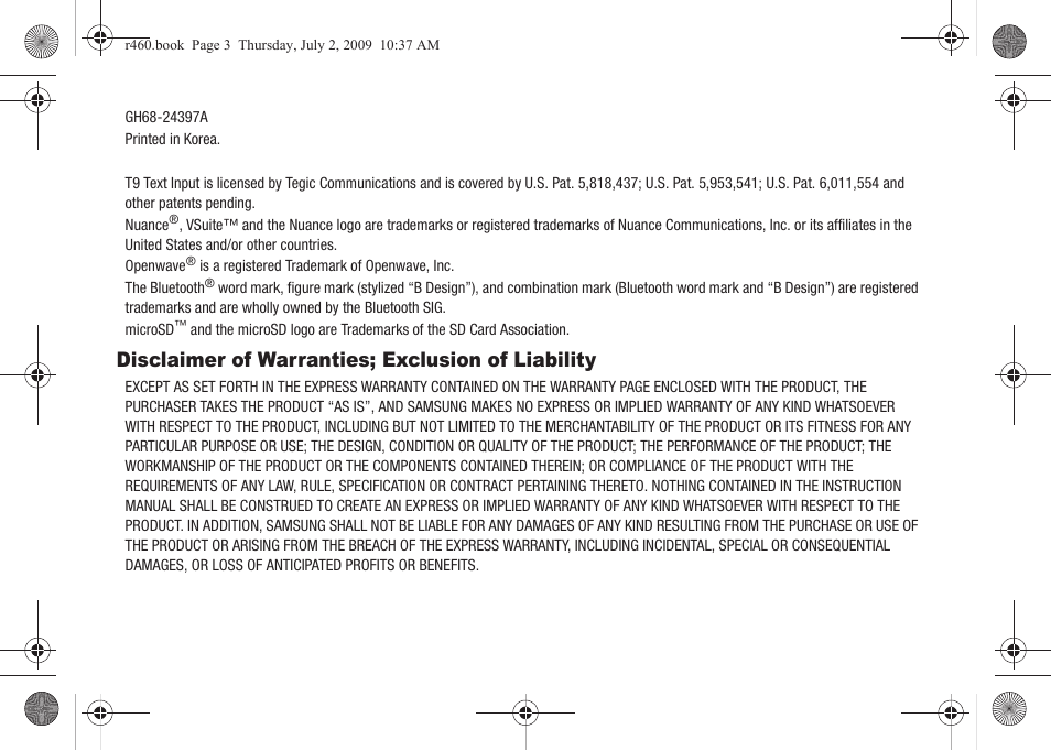 Disclaimer of warranties; exclusion of liability | Samsung SCH-R460NBAXAR User Manual | Page 3 / 148