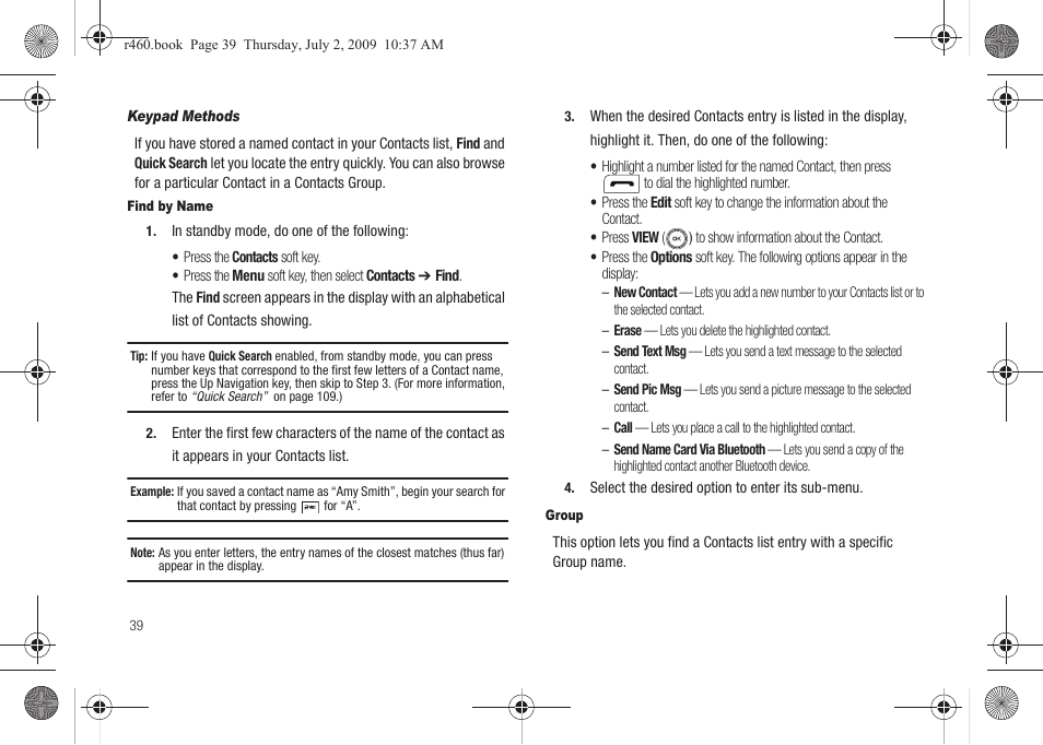Ntacts. (for more information, refer to “group” on | Samsung SCH-R460NBAXAR User Manual | Page 42 / 148