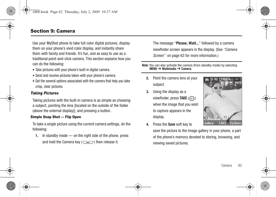 Section 9: camera | Samsung SCH-R460NBAXAR User Manual | Page 65 / 148