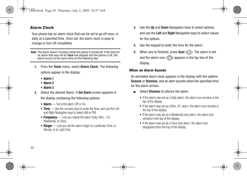 Alarm clock | Samsung SCH-R460NBAXAR User Manual | Page 88 / 148