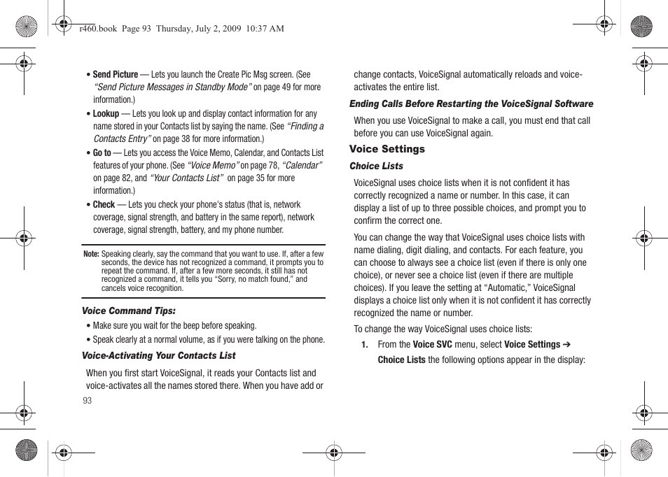 Voice settings | Samsung SCH-R460NBAXAR User Manual | Page 96 / 148