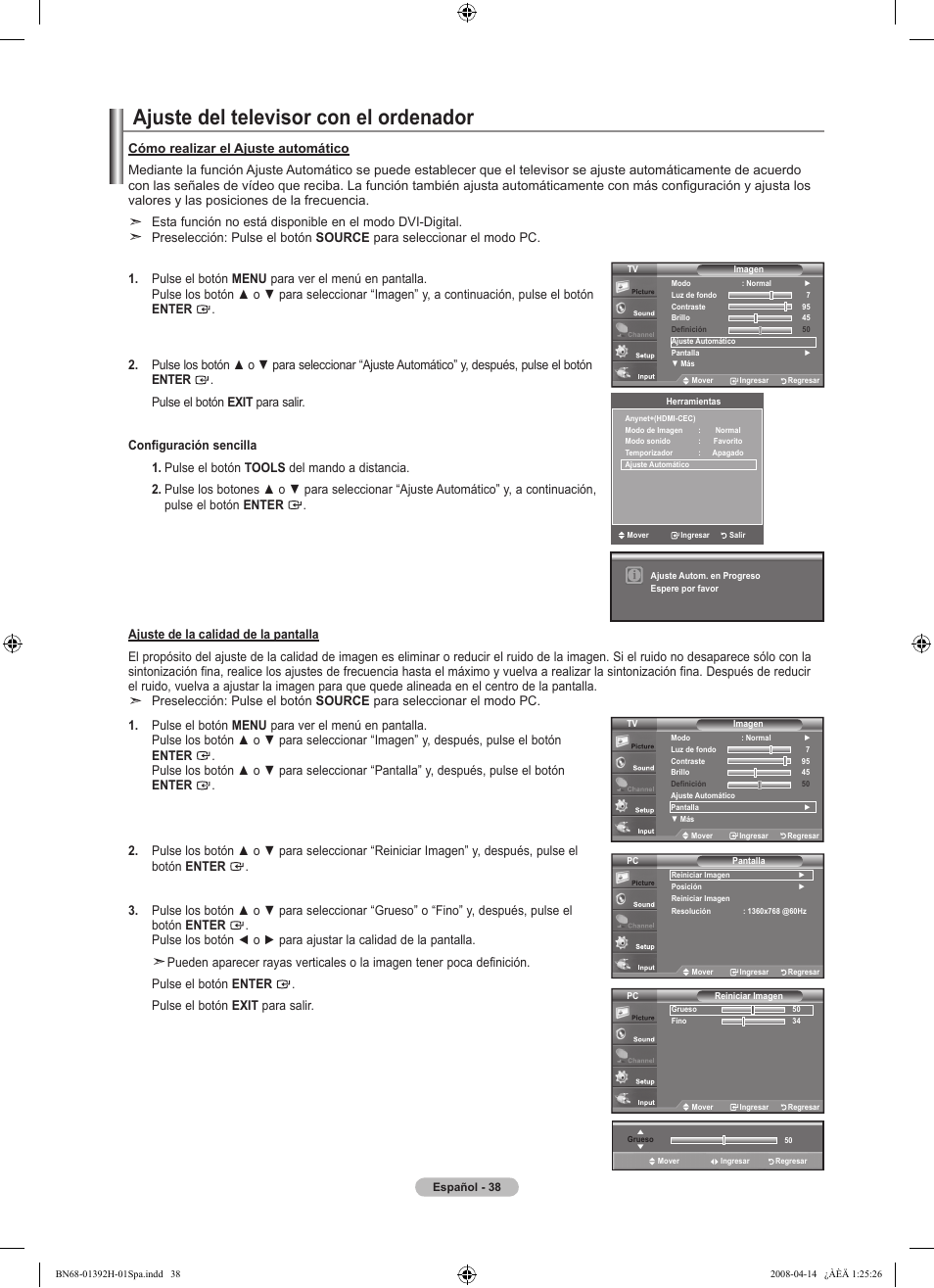 Ajuste del televisor con el ordenador | Samsung LN32A540P2DXZA User Manual | Page 108 / 137