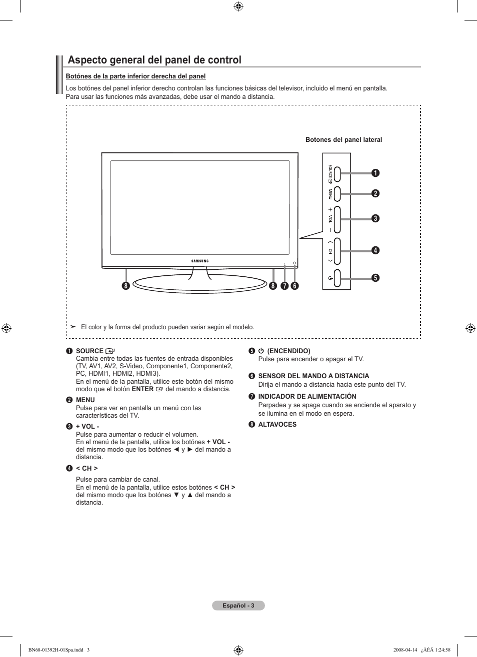 Aspecto general del panel de control | Samsung LN32A540P2DXZA User Manual | Page 73 / 137