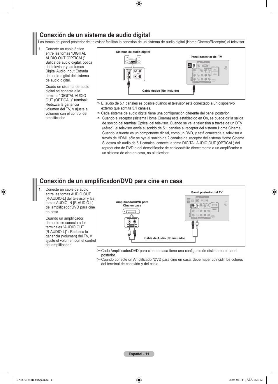 Conexión de un amplificador/dvd para cine en casa, Conexión de un sistema de audio digital | Samsung LN32A540P2DXZA User Manual | Page 81 / 137