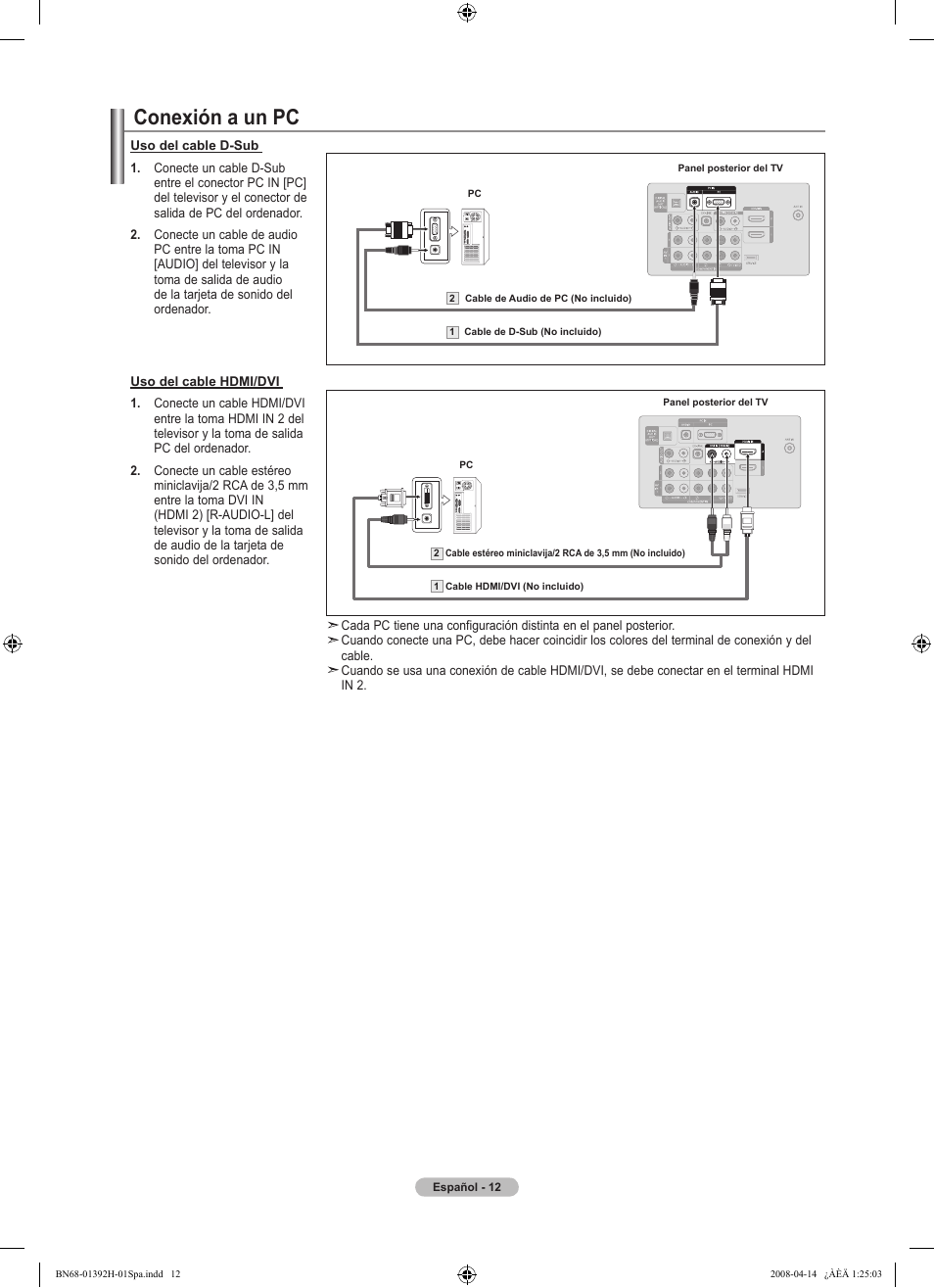 Conexión a un pc | Samsung LN32A540P2DXZA User Manual | Page 82 / 137