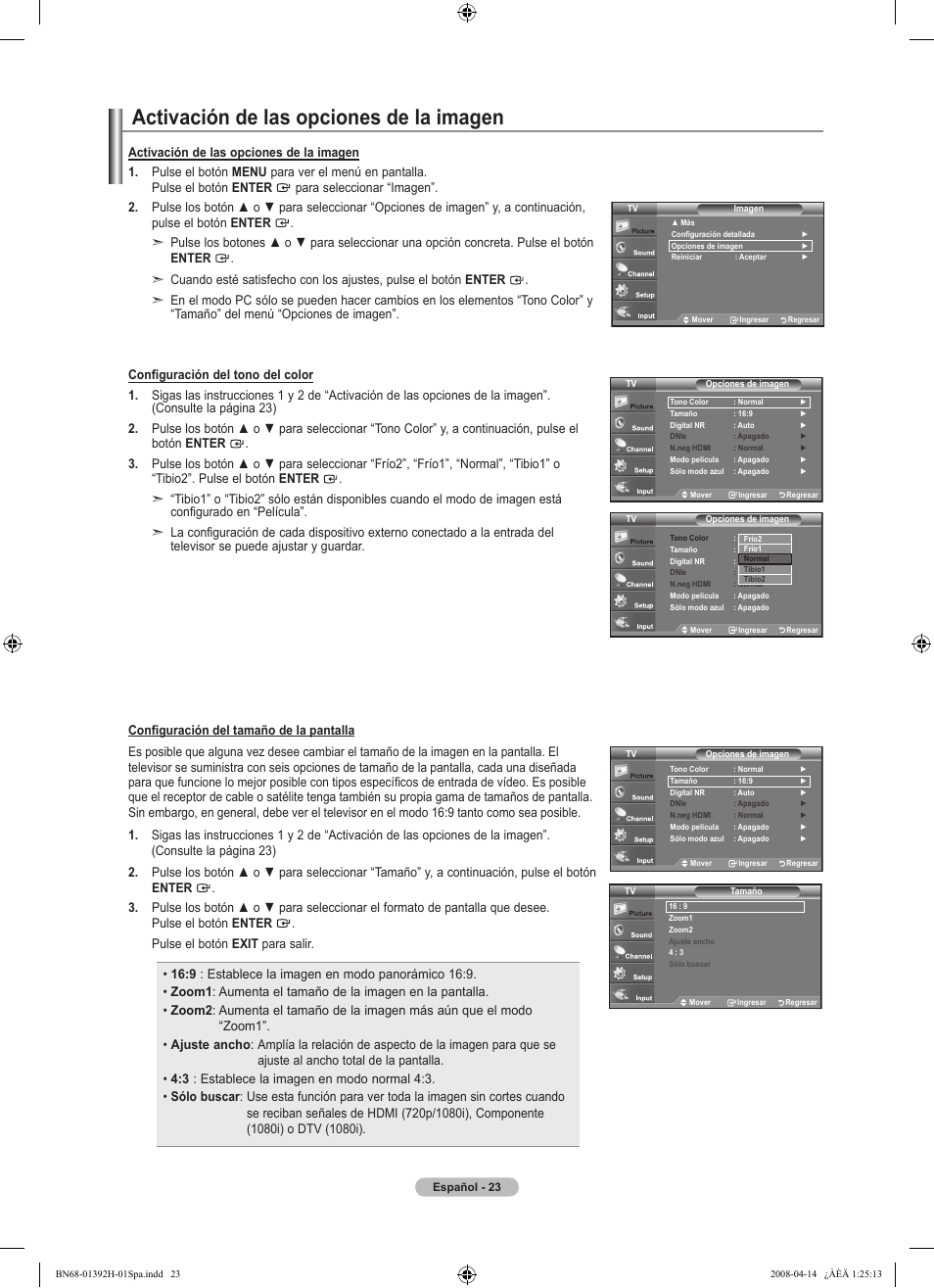 Activación de las opciones de la imagen | Samsung LN32A540P2DXZA User Manual | Page 93 / 137