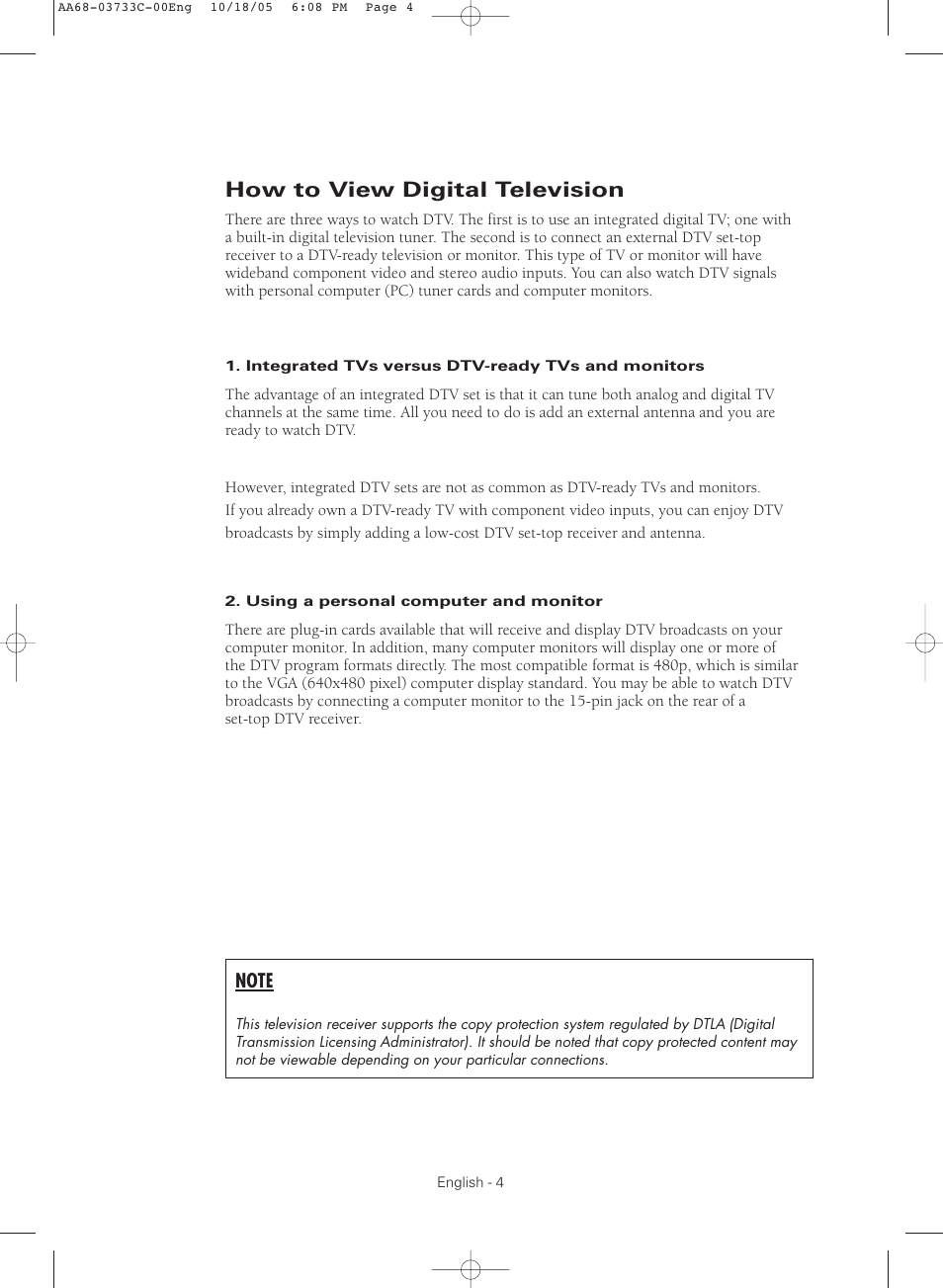 How to view digital television | Samsung TXR2779HKX-XAA User Manual | Page 4 / 80