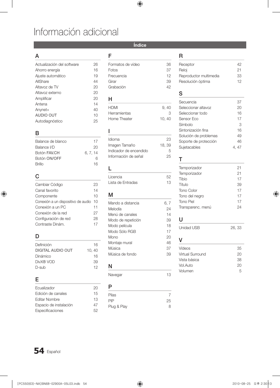 Información adicional | Samsung PN63C590G4FXZA User Manual | Page 108 / 163