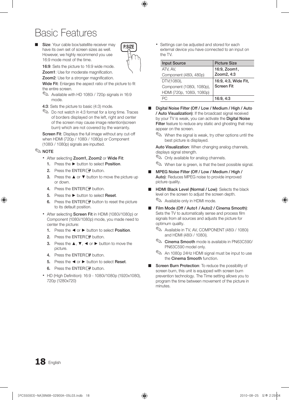 Basic features | Samsung PN63C590G4FXZA User Manual | Page 18 / 163