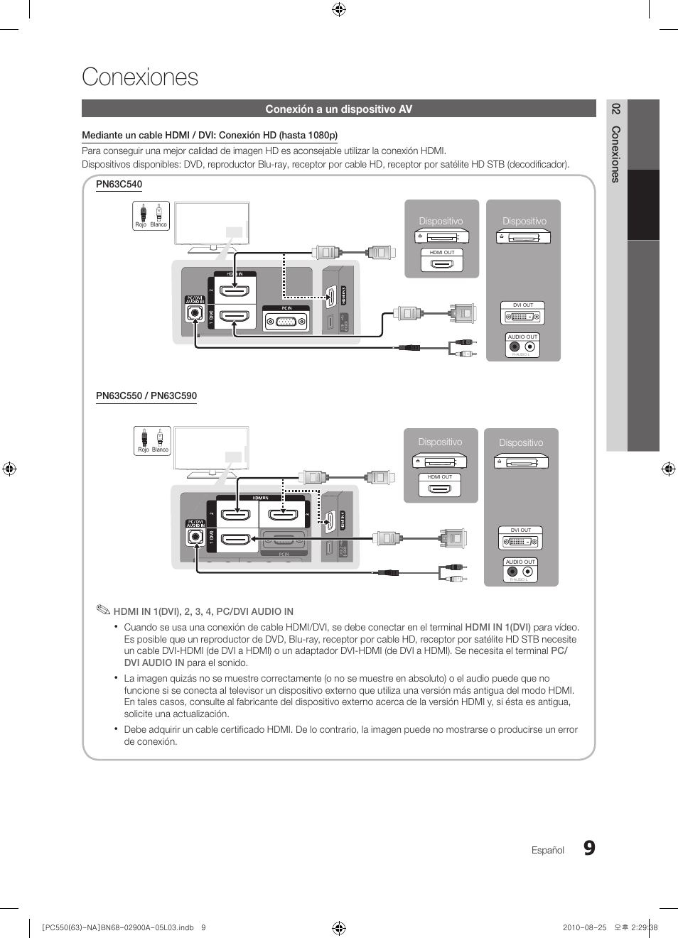 Conexiones | Samsung PN63C590G4FXZA User Manual | Page 63 / 163