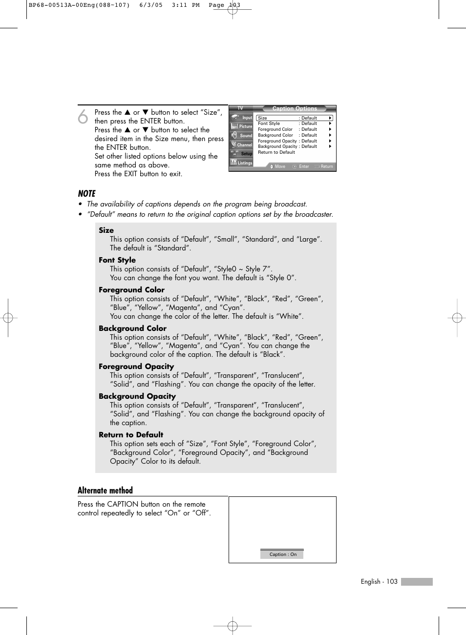 Alternate method | Samsung HLR5078WX-XAC User Manual | Page 103 / 144