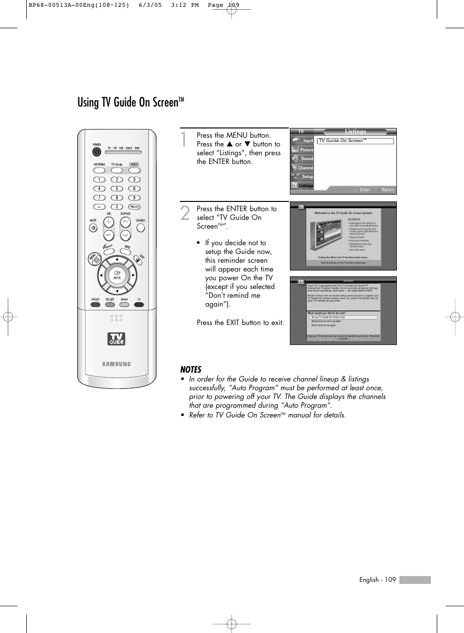 Using tv guide on screentm, Using tv guide on screen | Samsung HLR5078WX-XAC User Manual | Page 109 / 144