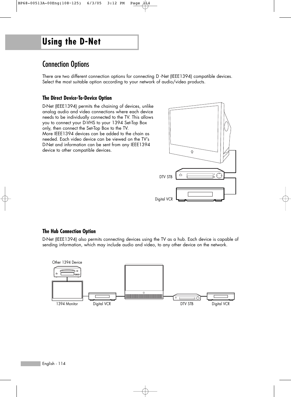 Connection options, Using the d-net | Samsung HLR5078WX-XAC User Manual | Page 114 / 144