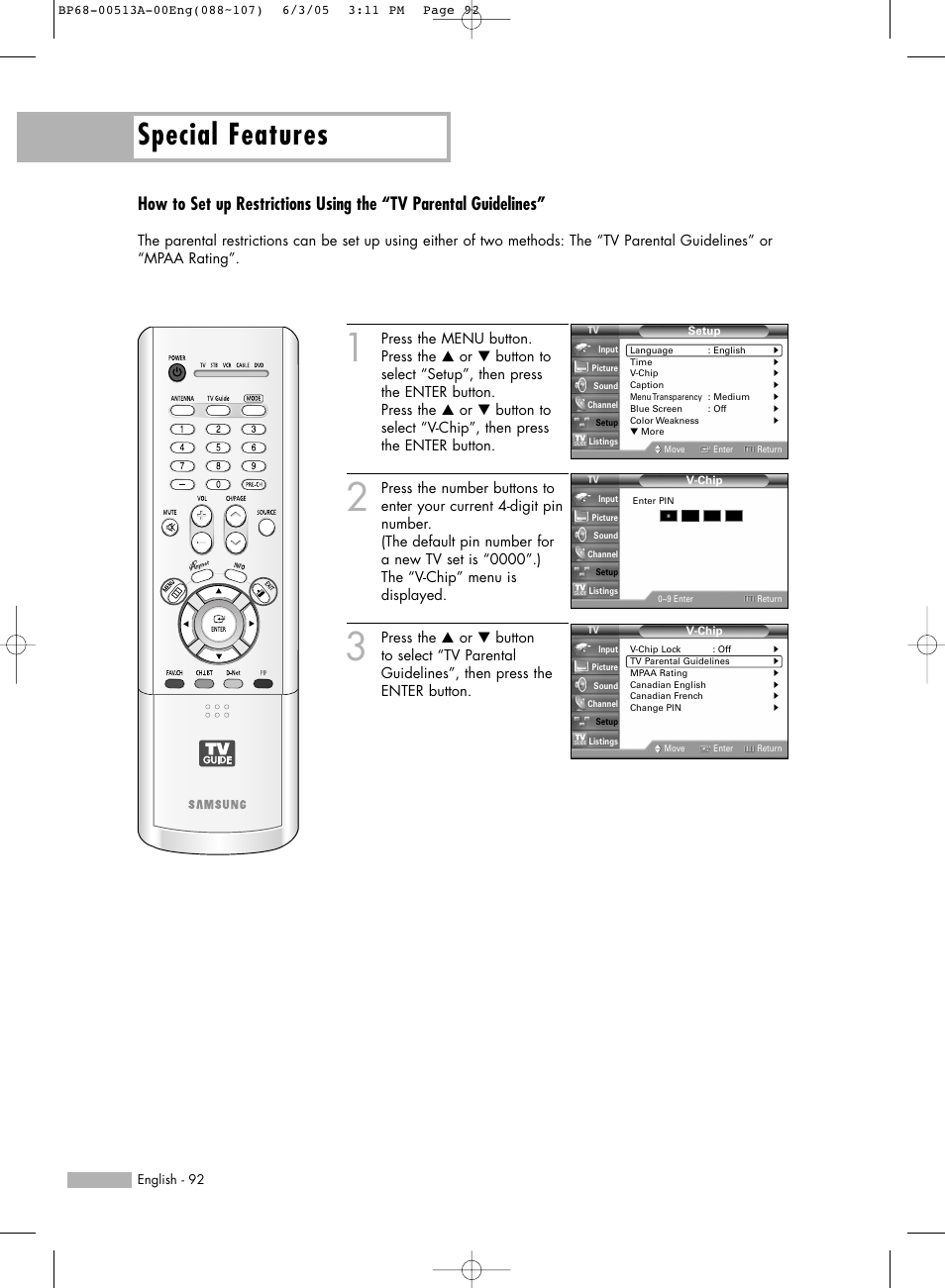 Special features | Samsung HLR5078WX-XAC User Manual | Page 92 / 144
