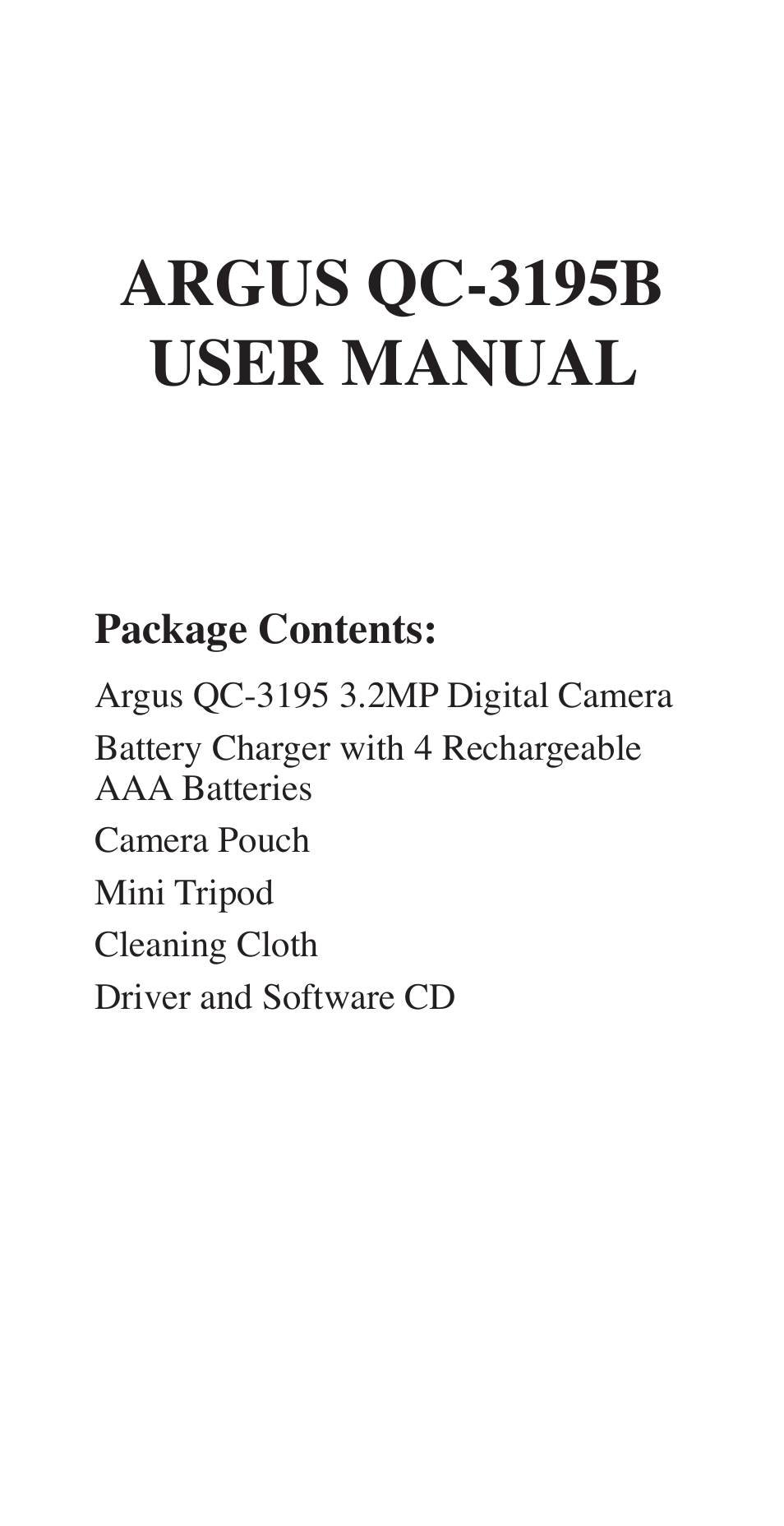 Argus Camera ARGUS QC-3195B User Manual | 20 pages