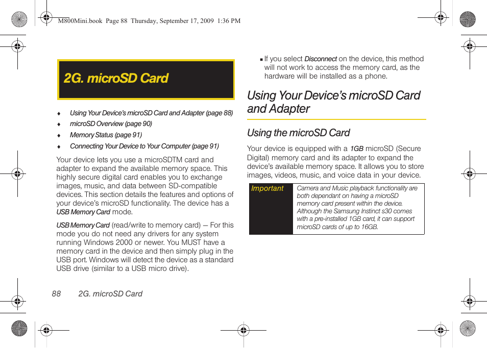 2g. microsd card, Using your device’s microsd card and adapter, Using the microsd card | Using your device’s microsd card, And adapter | Samsung SPH-M810HAASPR User Manual | Page 100 / 235