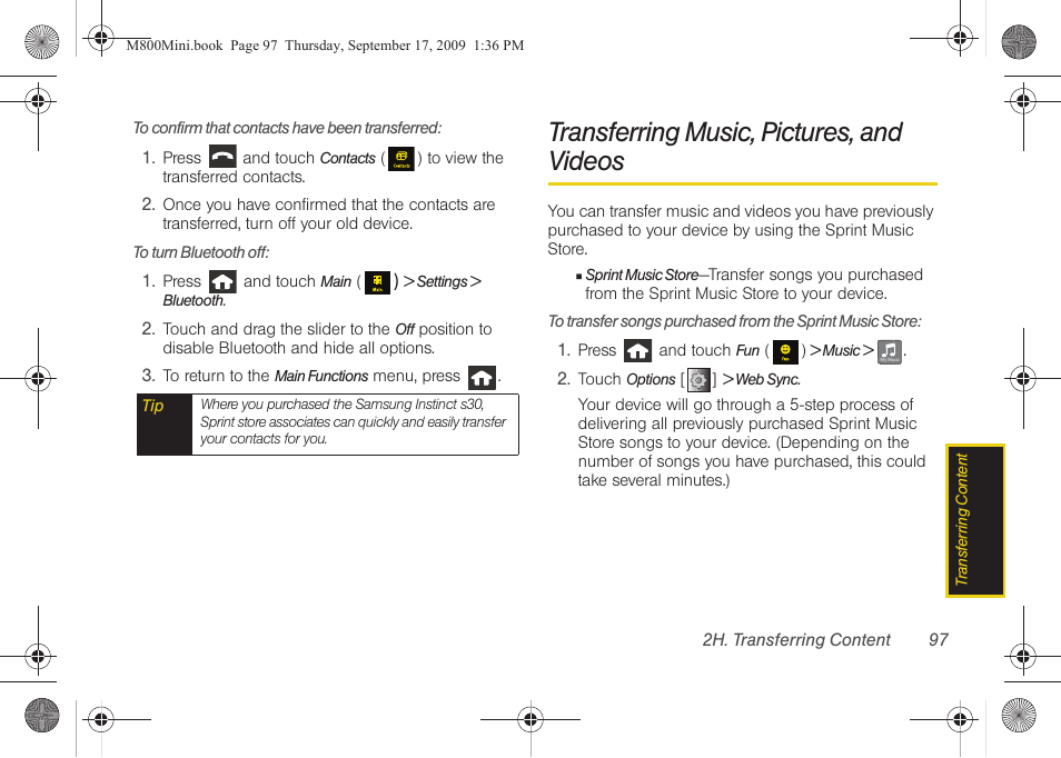 Transferring music, pictures, and videos | Samsung SPH-M810HAASPR User Manual | Page 109 / 235