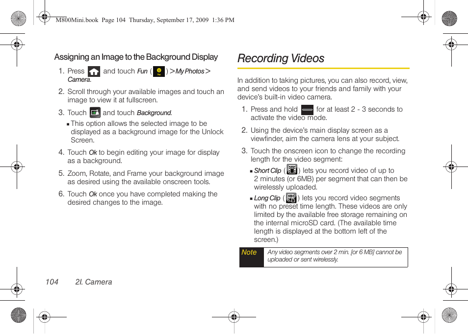 Recording videos | Samsung SPH-M810HAASPR User Manual | Page 116 / 235