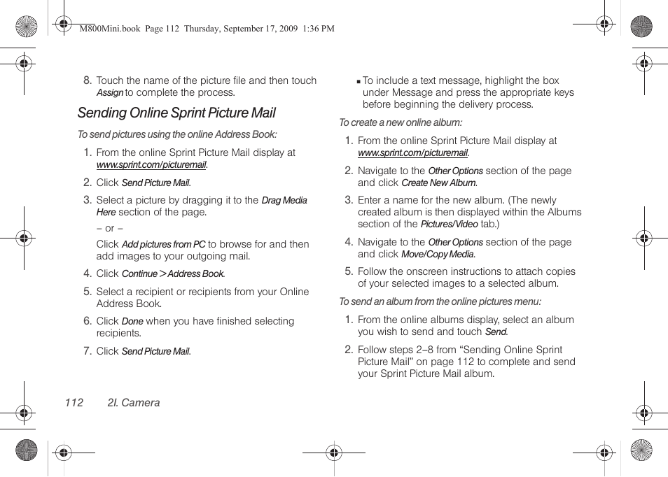 Sending online sprint picture mail | Samsung SPH-M810HAASPR User Manual | Page 124 / 235