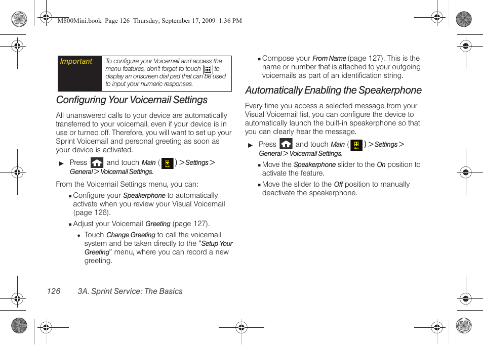 Configuring your voicemail settings, Automatically enabling the speakerphone | Samsung SPH-M810HAASPR User Manual | Page 138 / 235