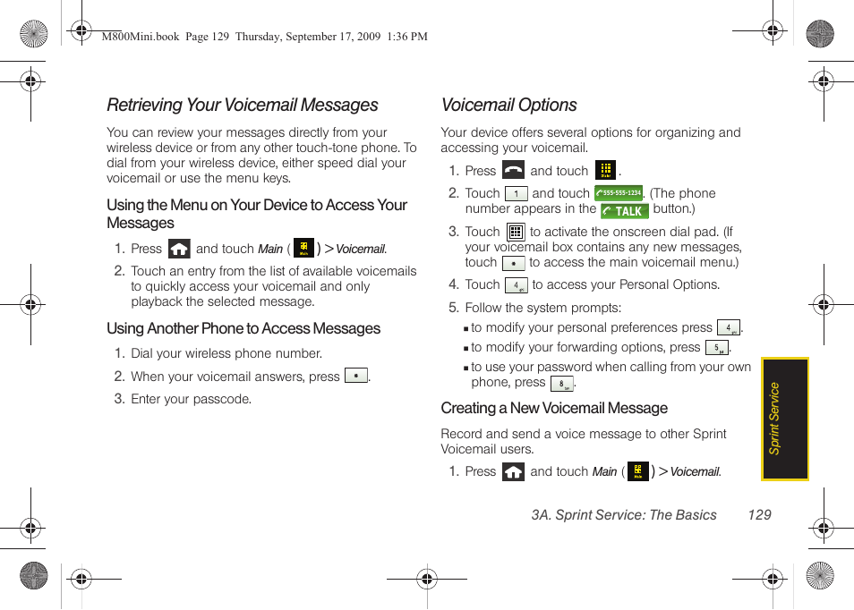 Retrieving your voicemail messages, Voicemail options | Samsung SPH-M810HAASPR User Manual | Page 141 / 235