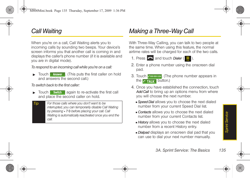 Call waiting, Making a three-way call | Samsung SPH-M810HAASPR User Manual | Page 147 / 235