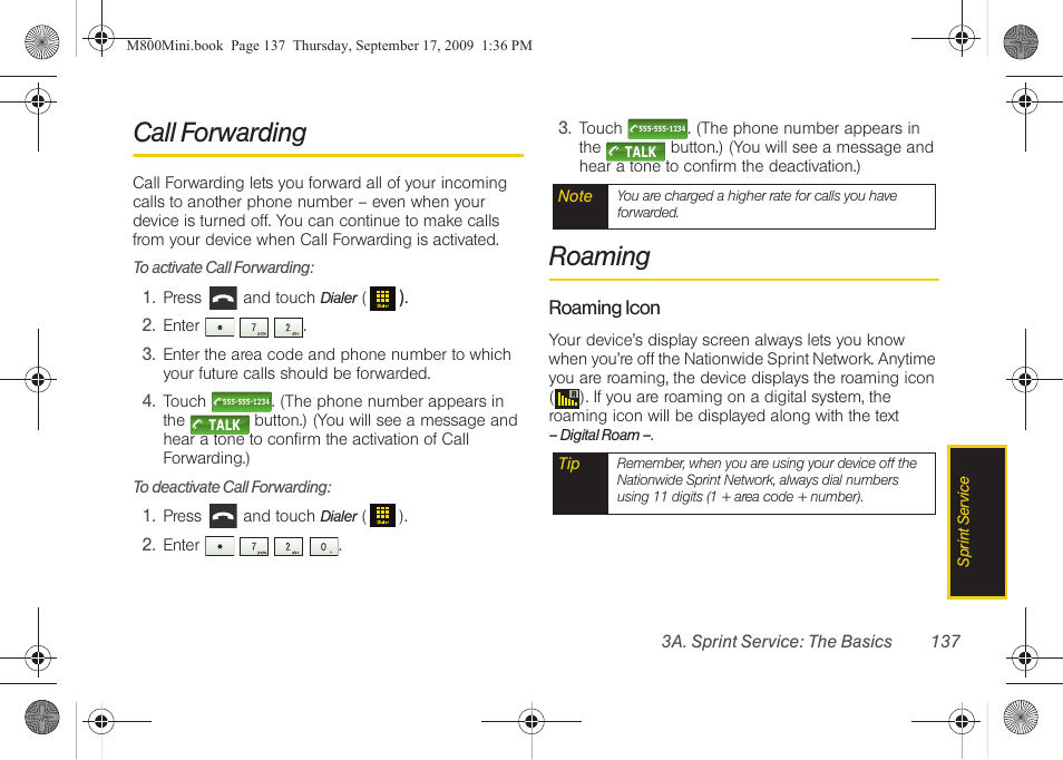 Call forwarding, Roaming | Samsung SPH-M810HAASPR User Manual | Page 149 / 235