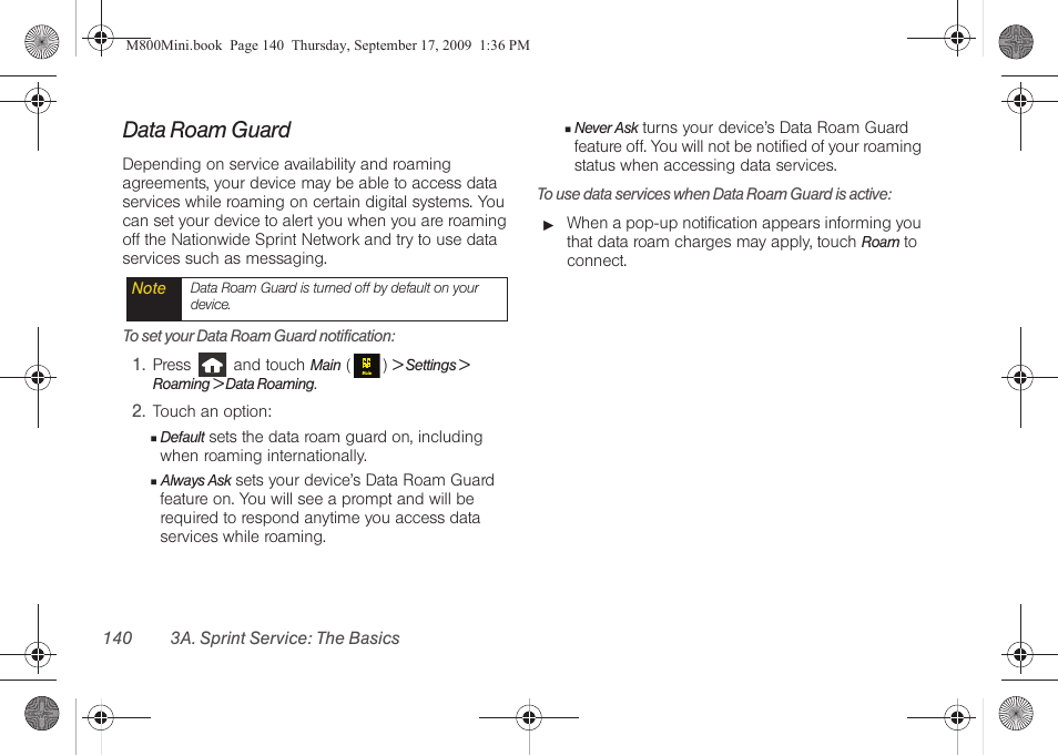 Data roam guard | Samsung SPH-M810HAASPR User Manual | Page 152 / 235