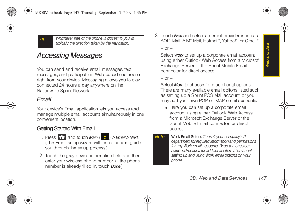 Accessing messages, Email | Samsung SPH-M810HAASPR User Manual | Page 159 / 235