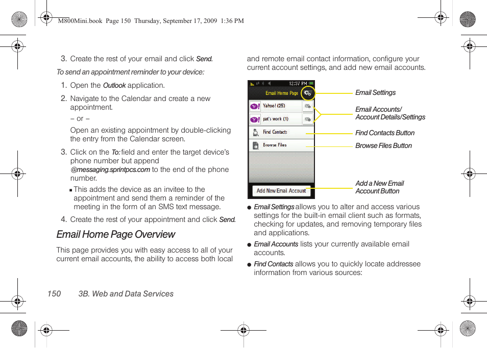 Email home page overview | Samsung SPH-M810HAASPR User Manual | Page 162 / 235