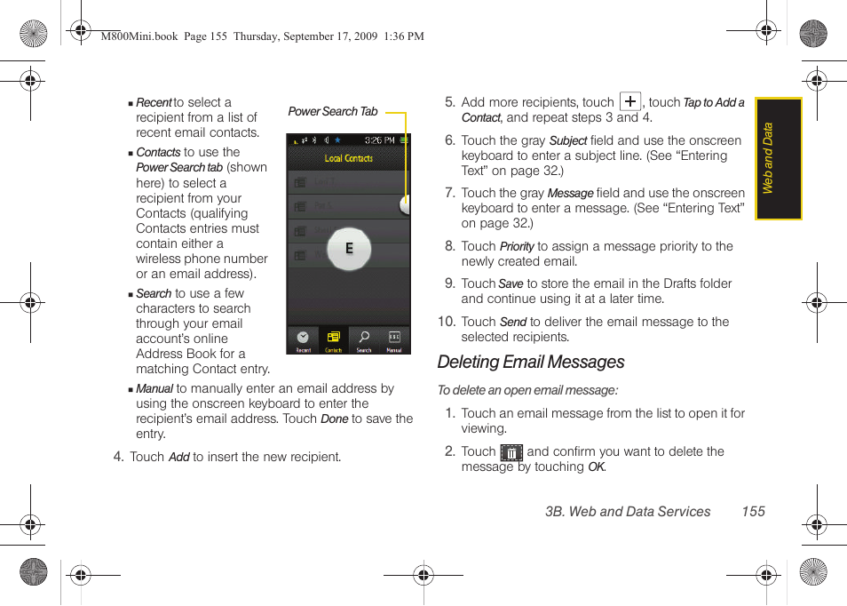 Deleting email messages | Samsung SPH-M810HAASPR User Manual | Page 167 / 235