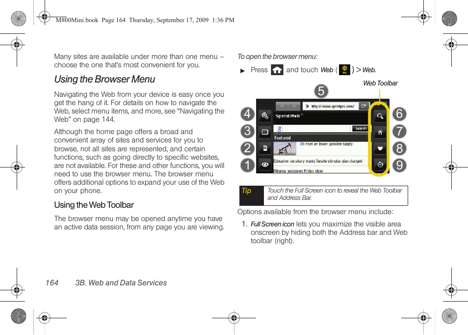 Using the browser menu | Samsung SPH-M810HAASPR User Manual | Page 176 / 235